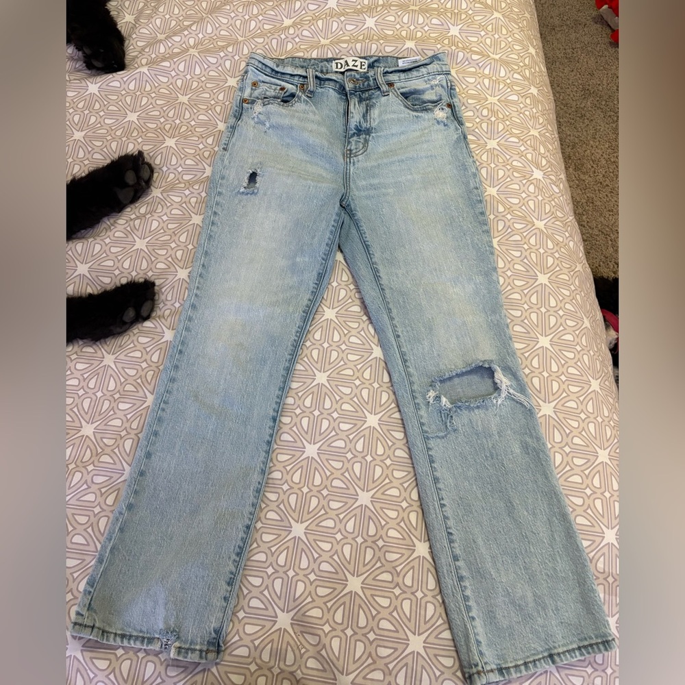 Women's Light Blue Distressed Jeans